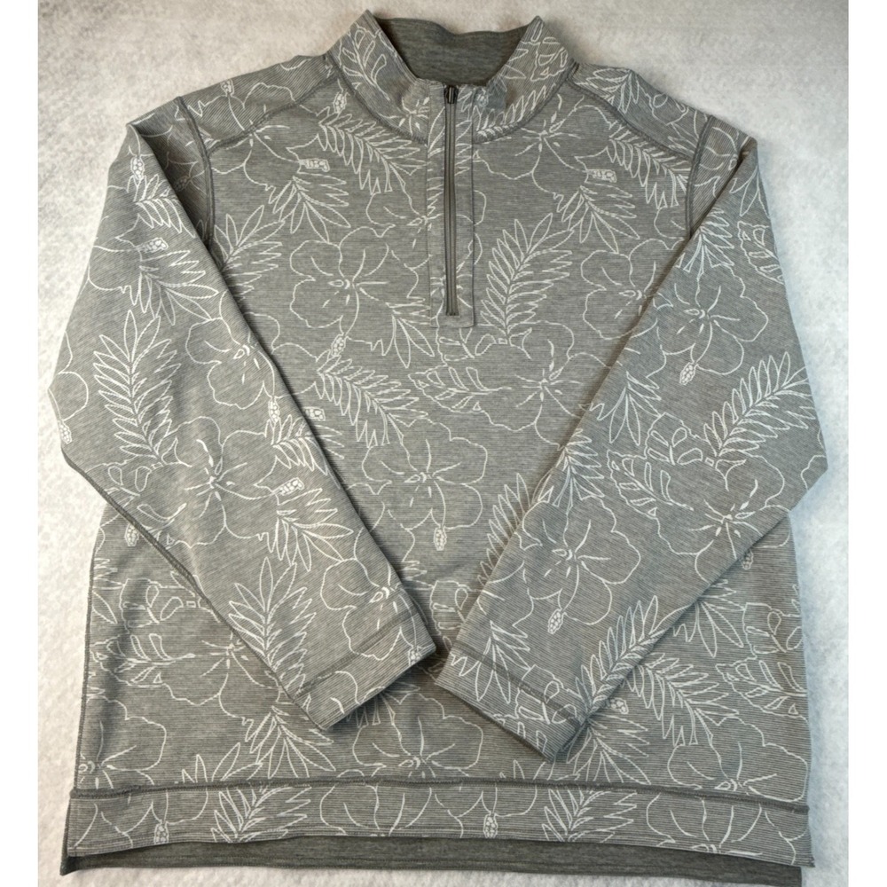 Tommy Bahama Mens XL Gray Quarter‎ Zip Floral Performance Pullover